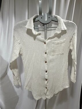 Lightweight beige Knit Button-Down Blouse